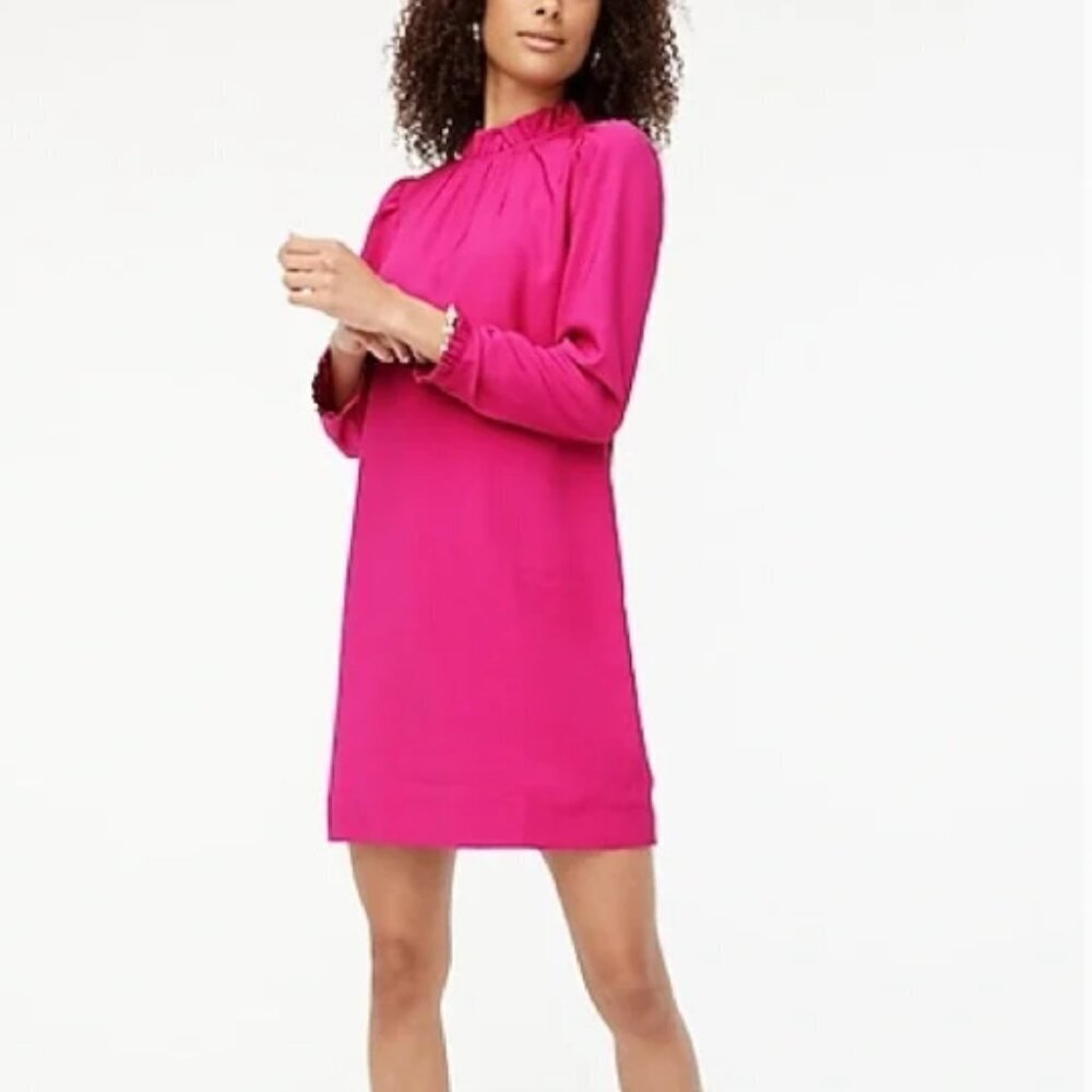 J. Crew Fuchsia Ruffleneck Shift Dress size 6 - Picture 3 of 12